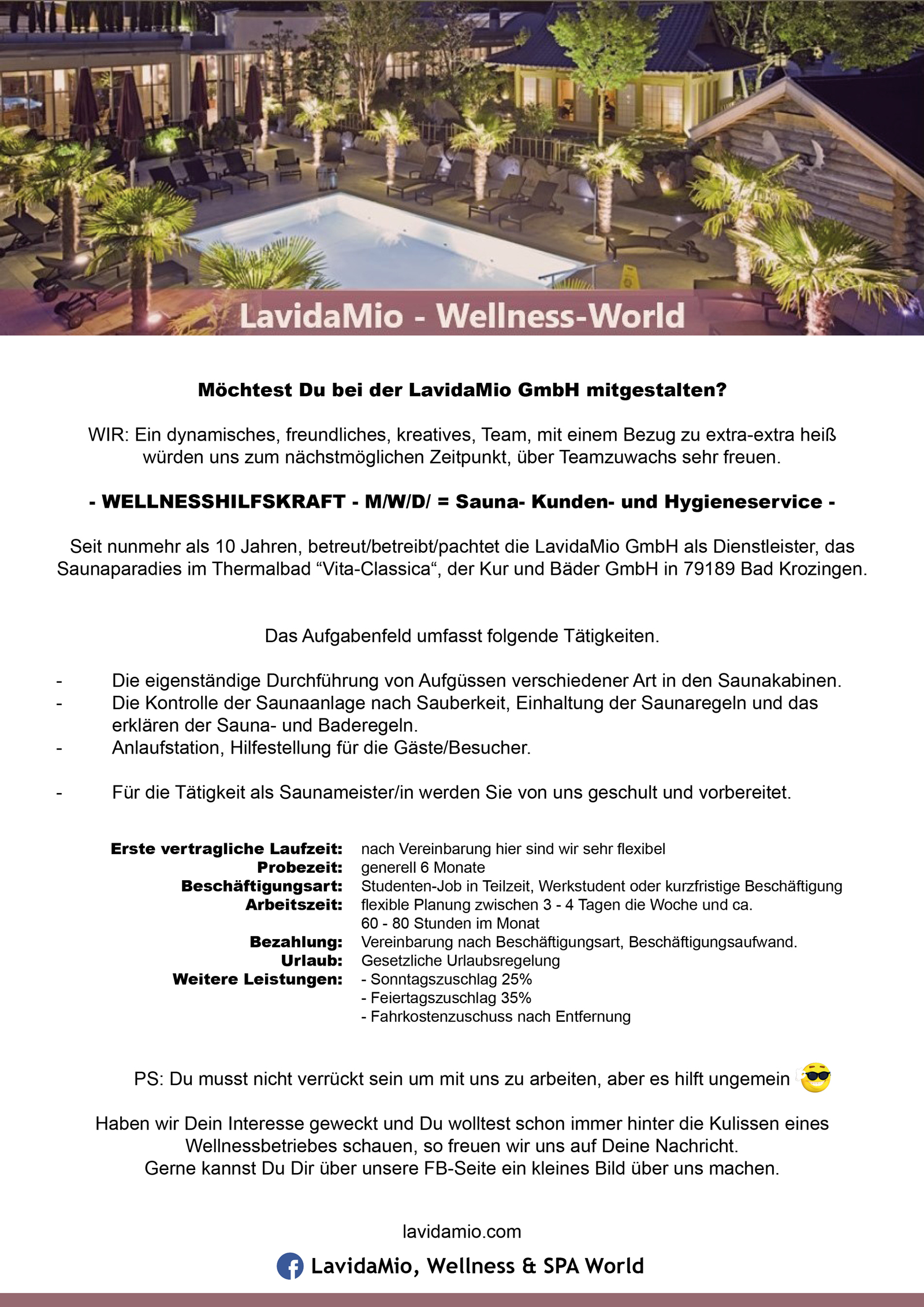 Wellnesshilfskraft (m/w/d) = Sauna-, Kunden- und Hygieneservice